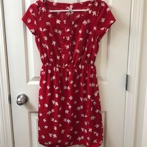 Red Old Navy dress with white birds